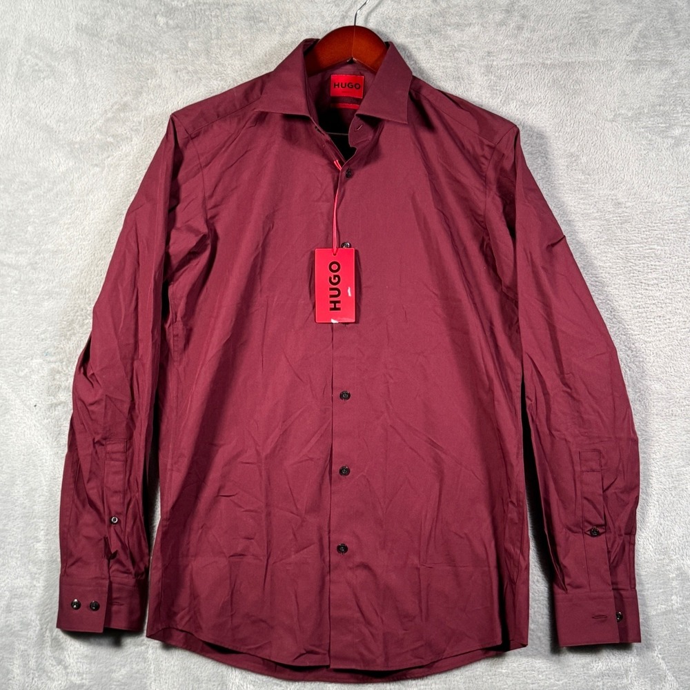 Hugo Boss Dress Shirt Mens 15 38 Red Cotton Valerio Modern Fit